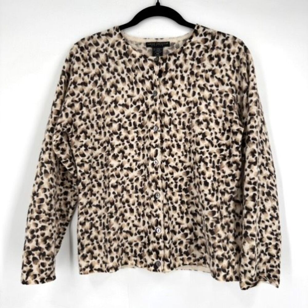 Sarah Spencer Women's Lambswool Angora Button Front Cardigan Tan Black‎ Size PM